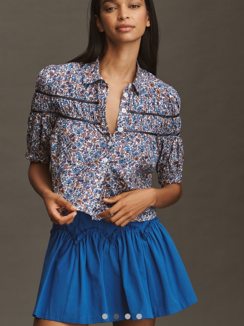 Leandra Shirred Yoke Blouse by Maeve - blue